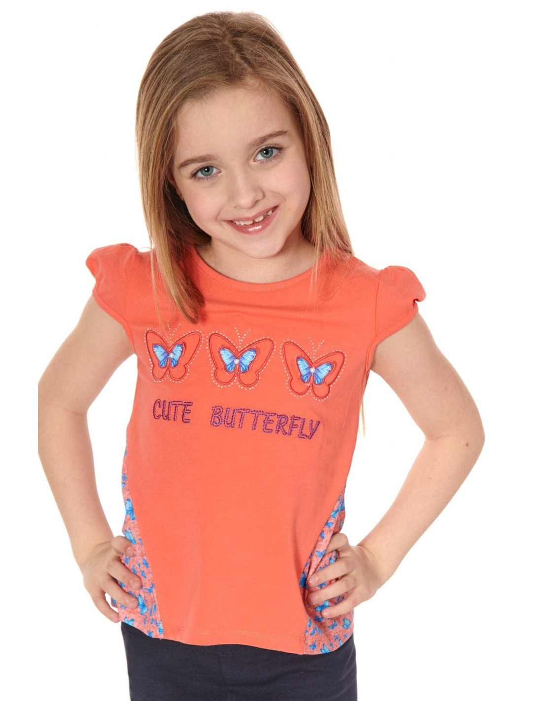 Girls\' blouse with a longer back, orange NDZ8158 - Online store - Boutique